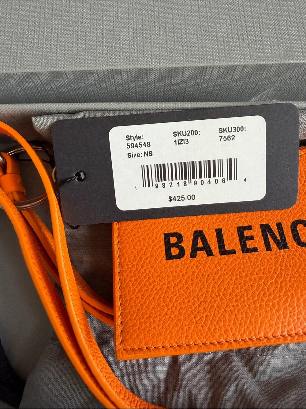 Balenciaga Orange Leather Logo Keyring Card Holder Crossbody Detachable